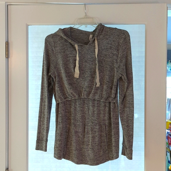Latched Mama Tops - Latched Mama "you're doing great" Nursing Maternity Grey Knit Hoodie Size large
